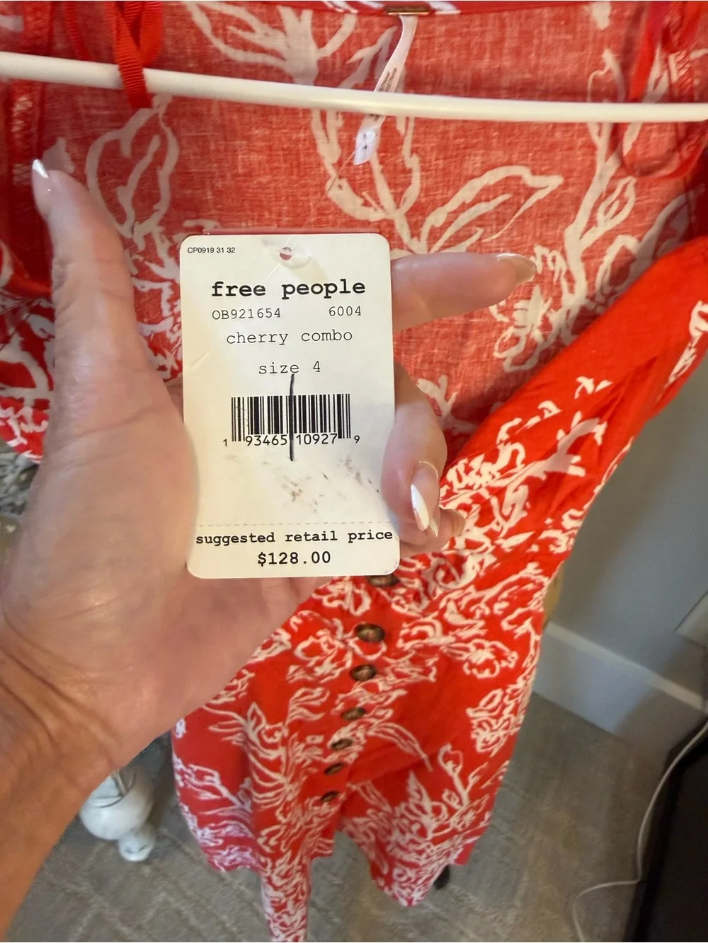 Free People Red & White Floral Button-Front Mini Dress
